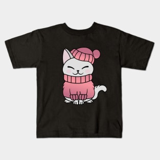 Cute Cozy Colorful Snow Winter Cat Kitty Kids T-Shirt